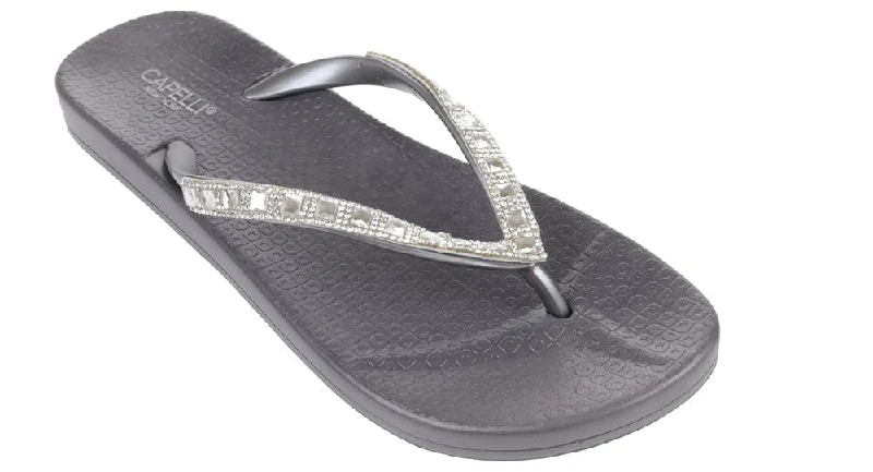 Ladies Fashion Flip Flops with Gem and Rhinestone Trim