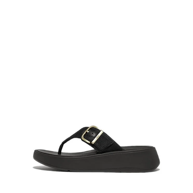 F-MODE BUCKLE SHIMMERLUX FLATFORM TOE-POST SANDALS