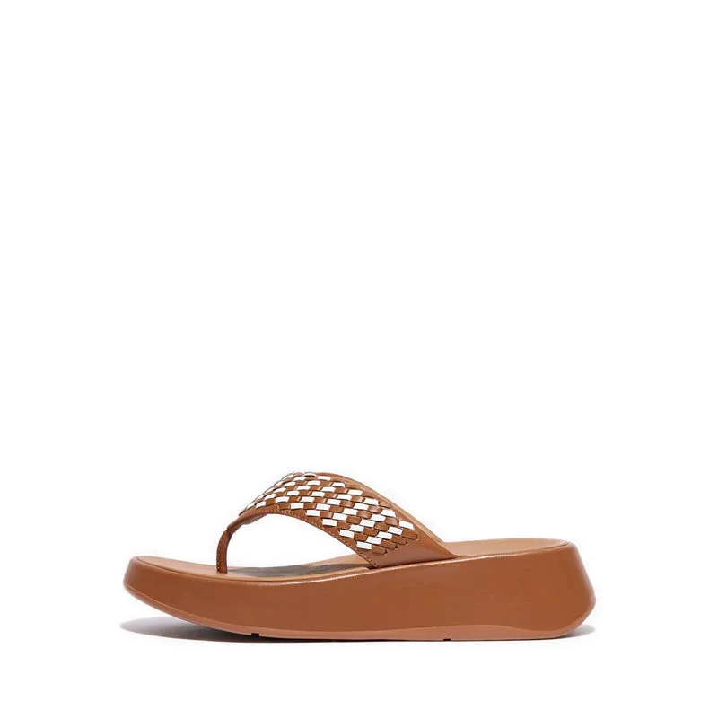 F-MODE WOVEN-LEATHER FLATFORM TOE-POST SANDALS