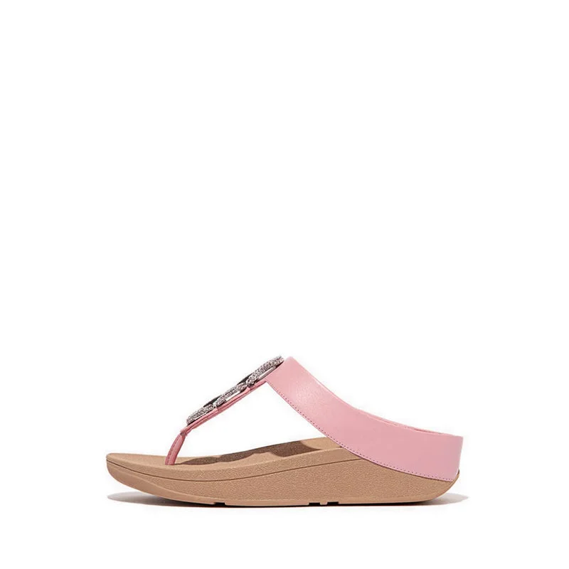 Fino Crystal-Chain Leather Toe-Post Sandals