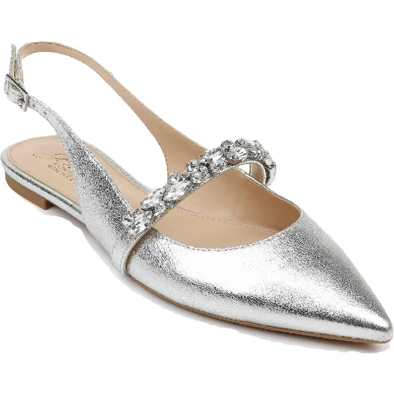 Jewel Badgley Mischka Womens Bambi Coated Ankle Strap Pointed Toe Flats