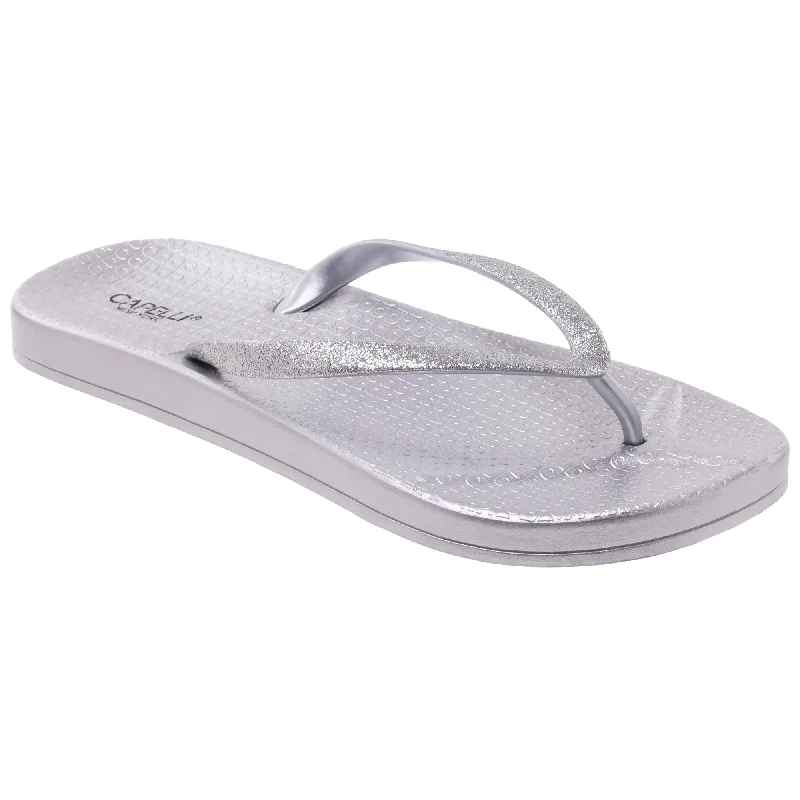 Ladies Fashion Flip Flops with Glitter Jelly Trim