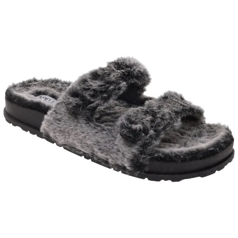 Ladies Faux Fur Double Strap Slide