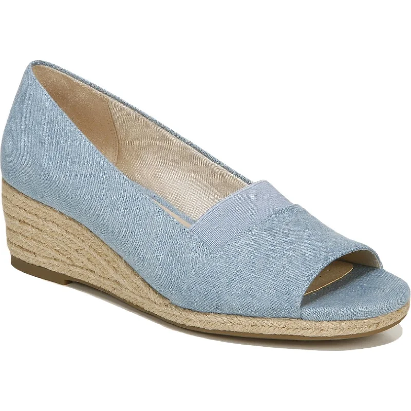 Lifestride Sola Women's Canvas Peep Toe Slip On Espadrille Wedges