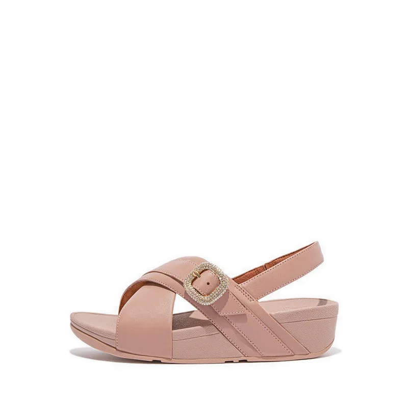 LULU CRYSTAL-BUCKLE LEATHER BACK-STRAP SANDALS