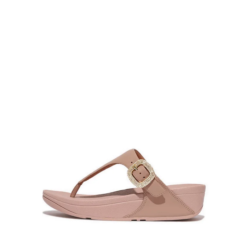 LULU CRYSTAL-BUCKLE LEATHER TOE-POST SANDALS