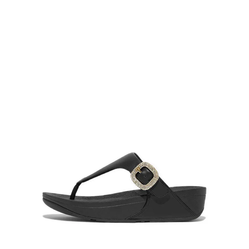 LULU CRYSTAL-BUCKLE LEATHER TOE-POST SANDALS