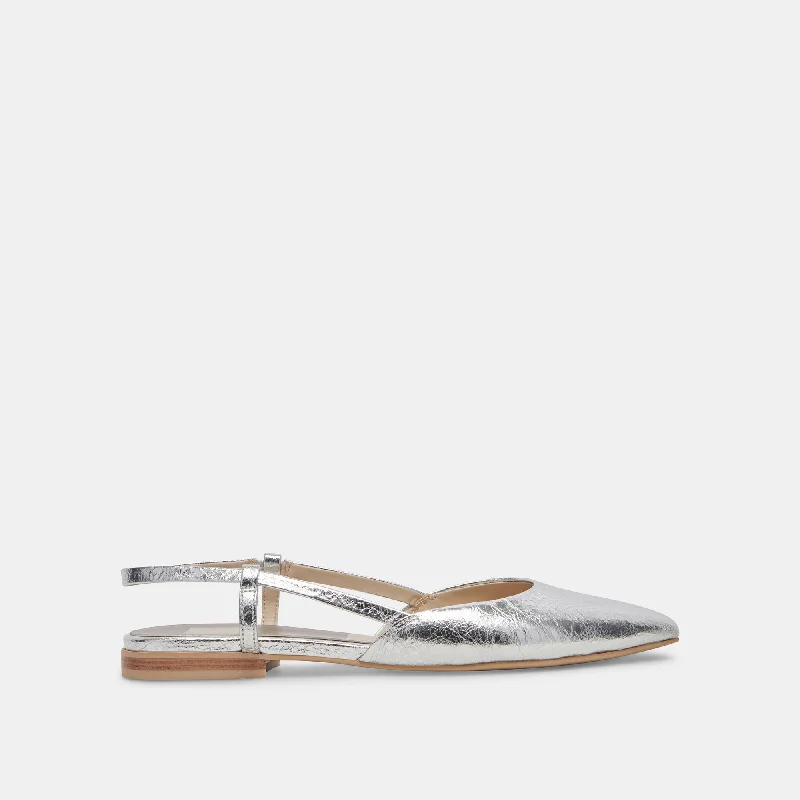 NARAH FLATS SILVER METALLIC LEATHER