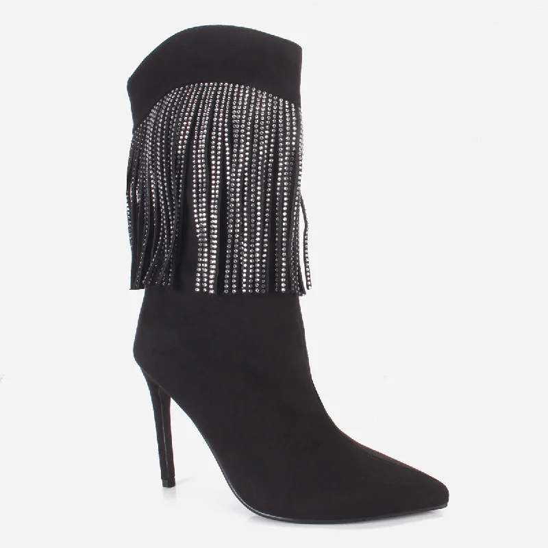 Women "GIANNI" Pointed Toe Fringe Long Boots