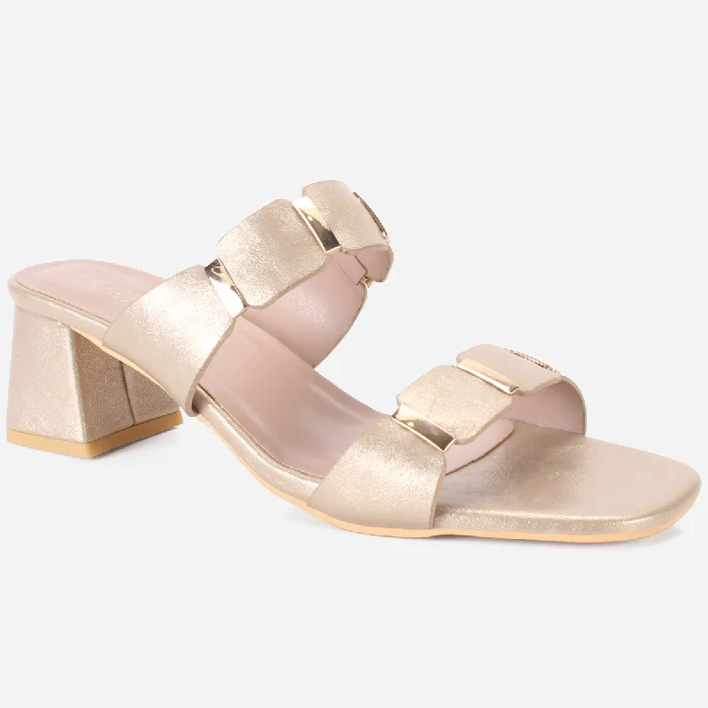 Womens "NATALIA" Fancy Block Heel Slide In Sandals