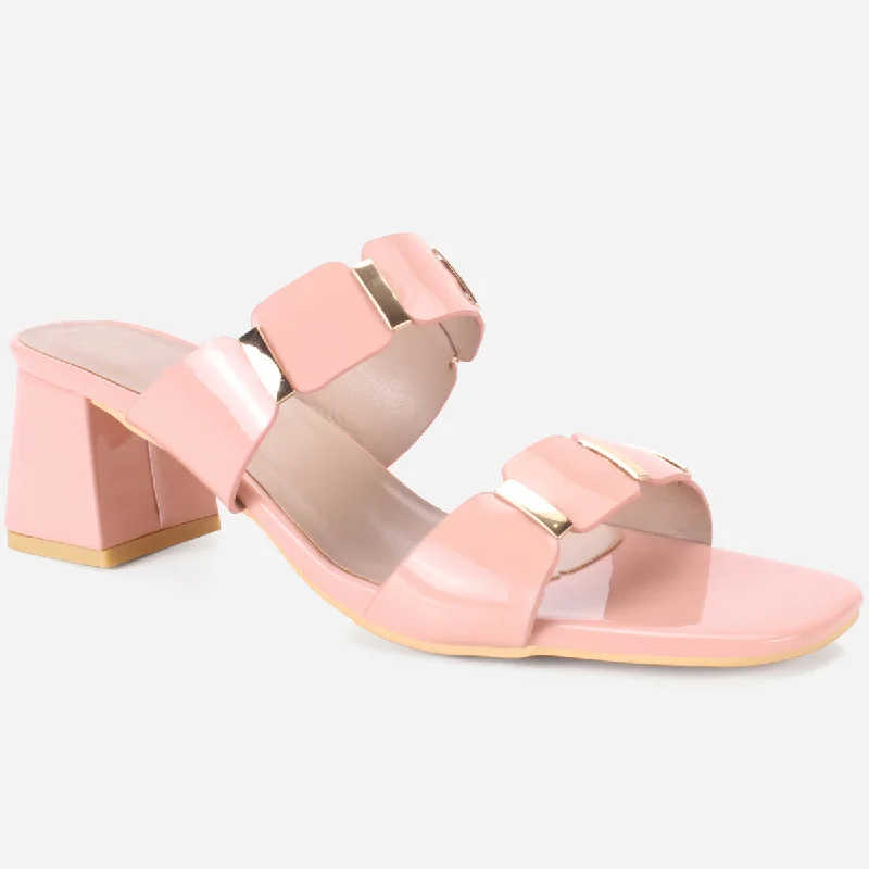 Womens "NATALIA" Fancy Block Heel Slide In Sandals