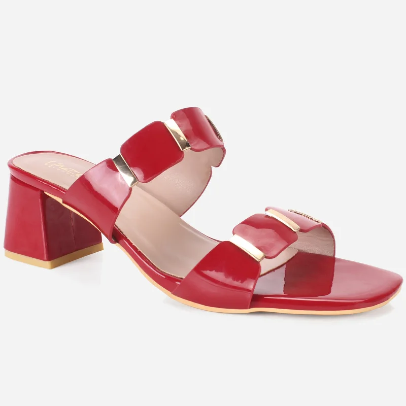 Womens "NATALIA" Fancy Block Heel Slide In Sandals