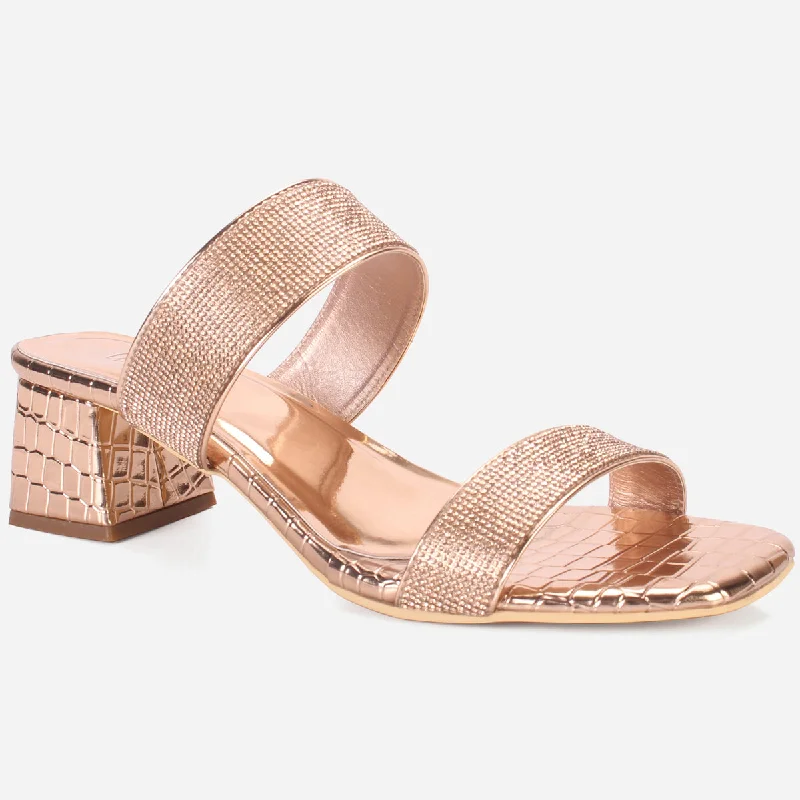 Womens "SEZEN" Block Heel Slide In Sandals