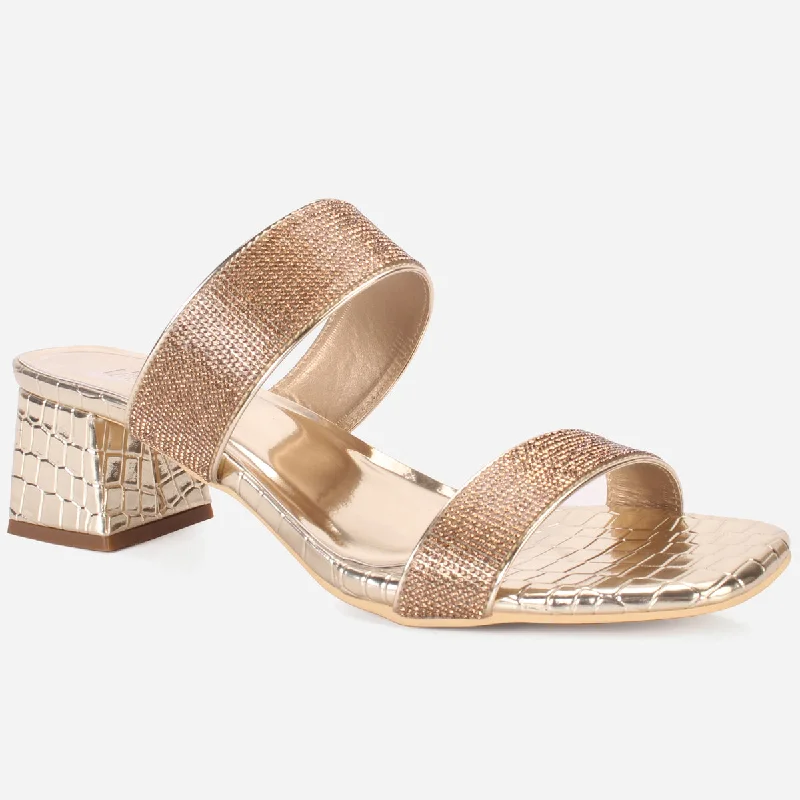 Womens "SEZEN" Block Heel Slide In Sandals