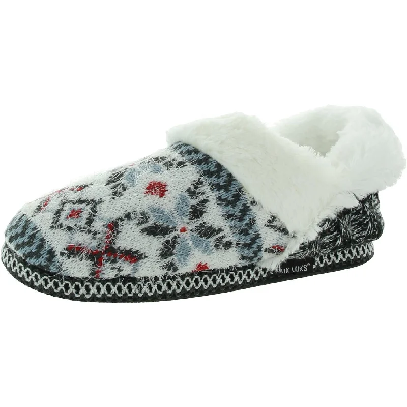 Muk Luks Womens Magdalena Faux Fur Festive Scuff Slippers