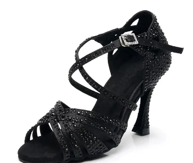 Black Rhinestone Latin Salsa Ballroom Performance Dance Heels