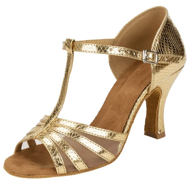 Gold Snakeskin Print Ballroom Shoes Latin Salsa Dancing Heels