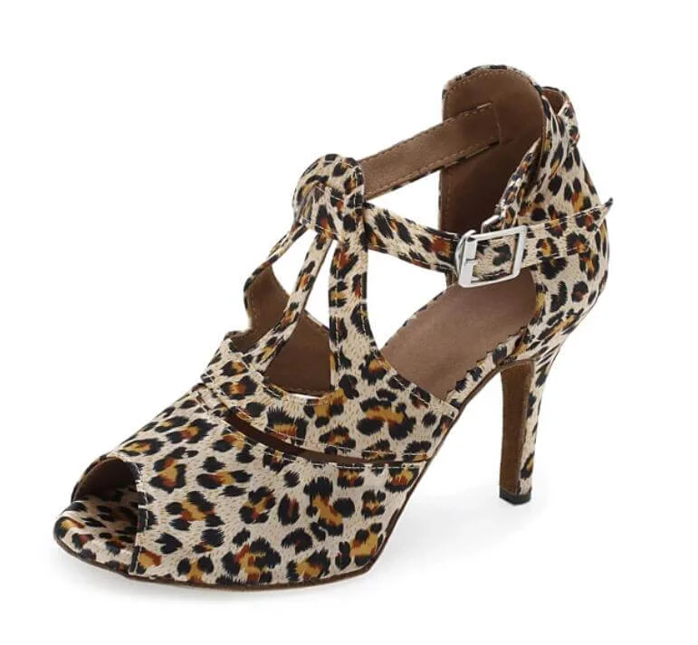 Leopard Satin Ballroom Latin Salsa Bachata Dance Shoes