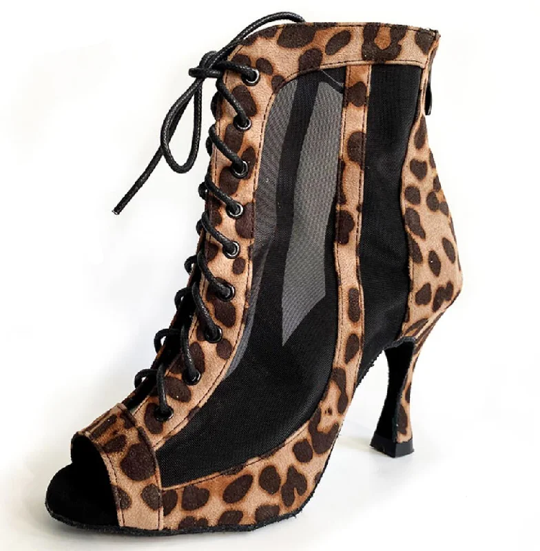 Leopard Suede Ballroom Latin Salsa Bachata Kizomba Dance Boots