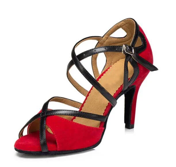 Red Suede Ballroom Dancing Heels Latin Salsa Dance Shoes