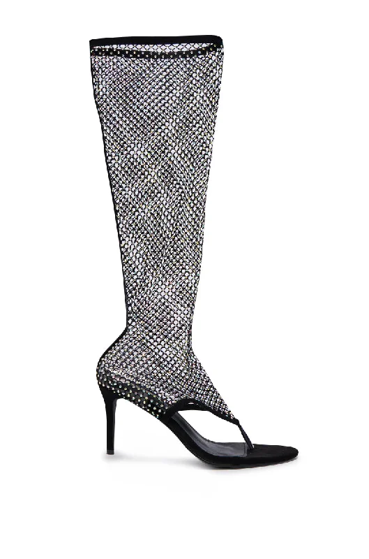 ANNALISE BLACK MESH OPEN TOE SANDAL BOOT