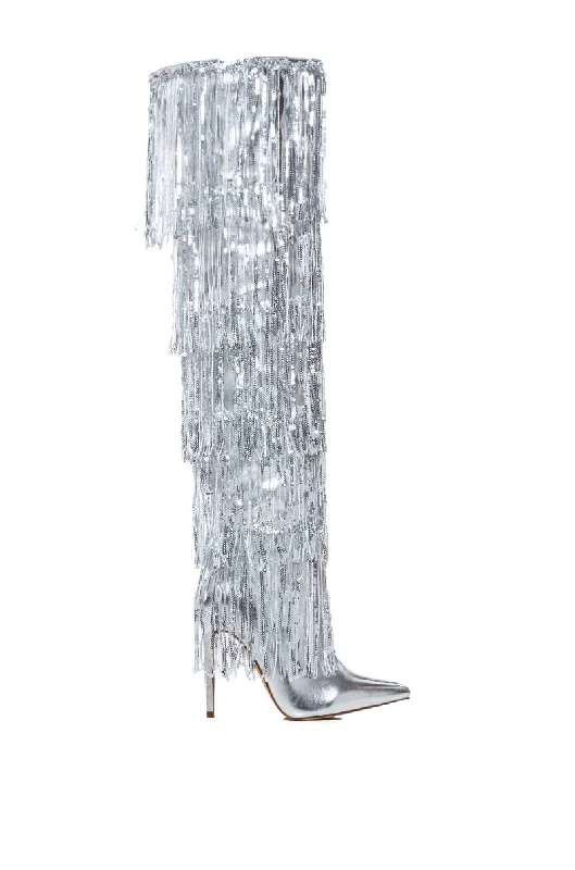 AZALEA WANG ADRIEL SILVER FRINGE BOOT