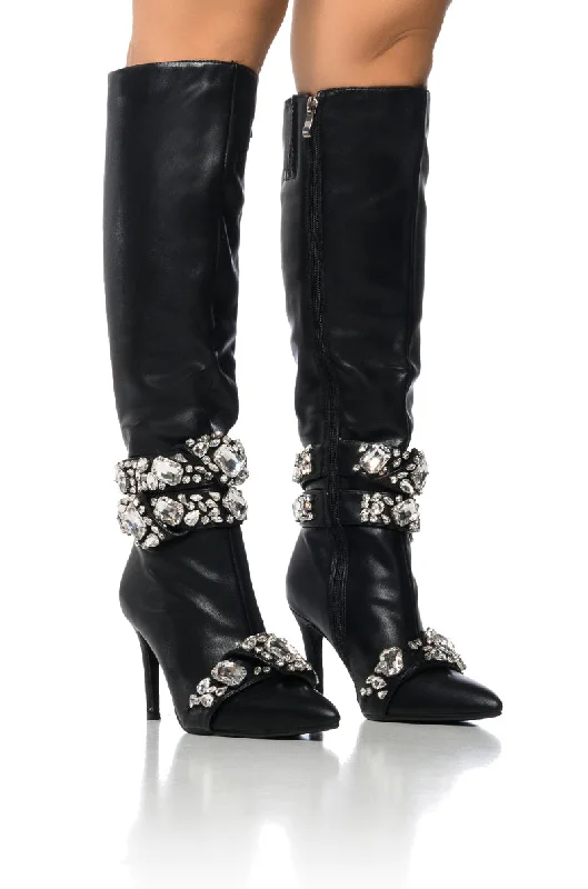 AZALEA WANG ALONZA BLACK DIAMOND EMBELLISHED BOOT