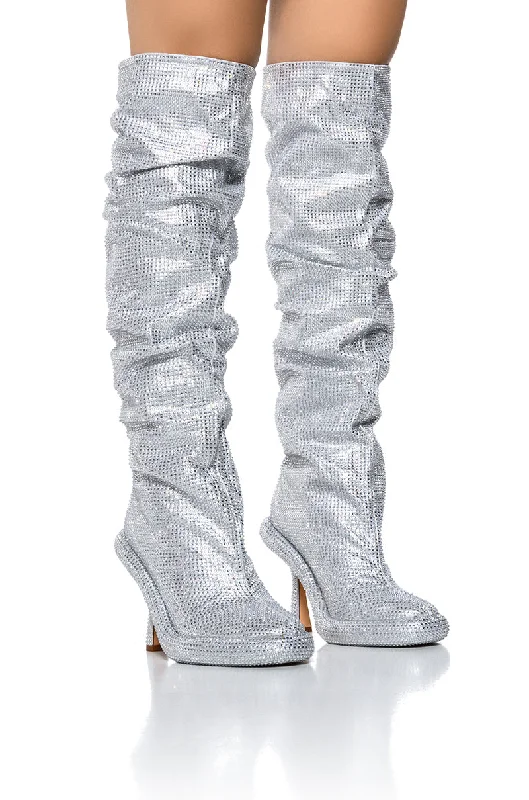 AZALEA WANG BAREFOOT SILVER OVER THE KNEE RHINESTONE BOOT