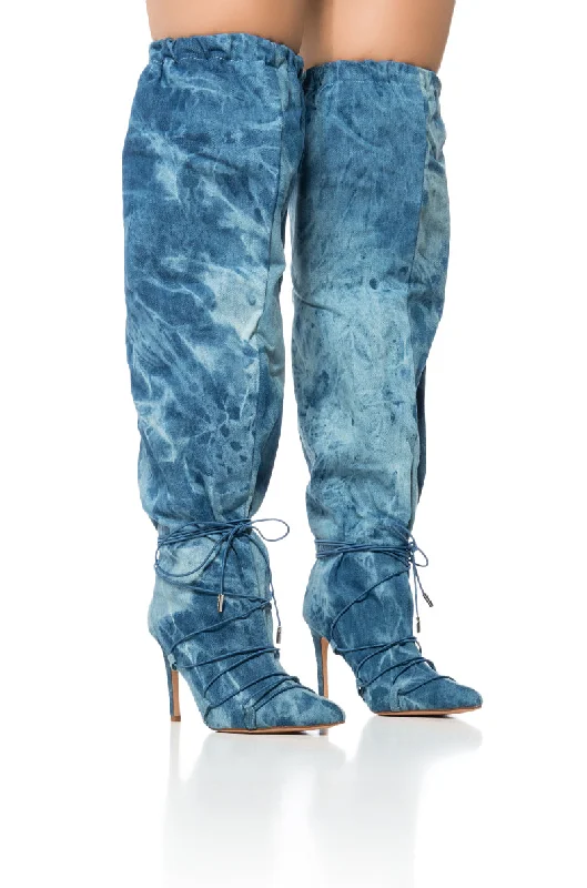 AZALEA WANG BEXLEY ACID WASH DENIM SLOUCH BOOT IN BLUE