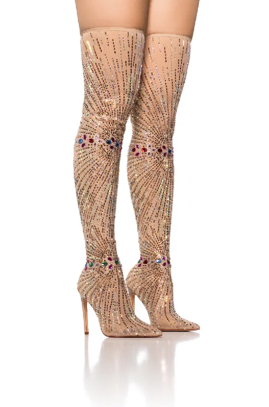 AZALEA WANG CHEVELLE MESH EMBELLISHED BOOT IN MULTI