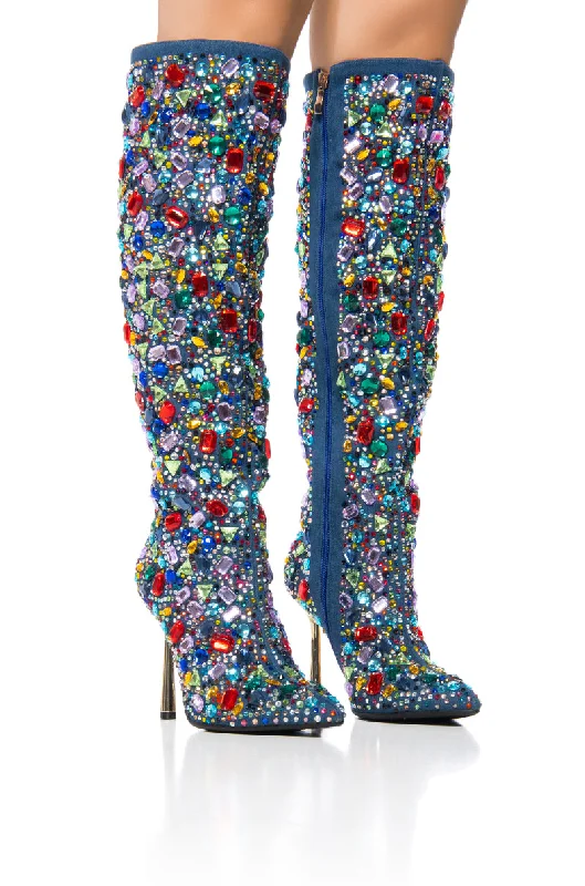 AZALEA WANG EMBER RHINESTONE MULTI STILETTO BOOT