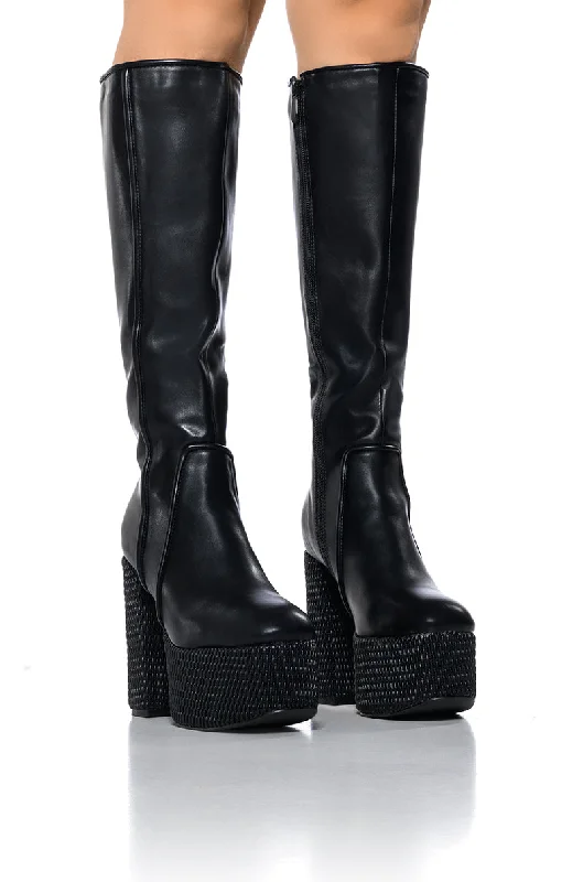 AZALEA WANG JETT BLACK TEXTURED HEEL BOOT