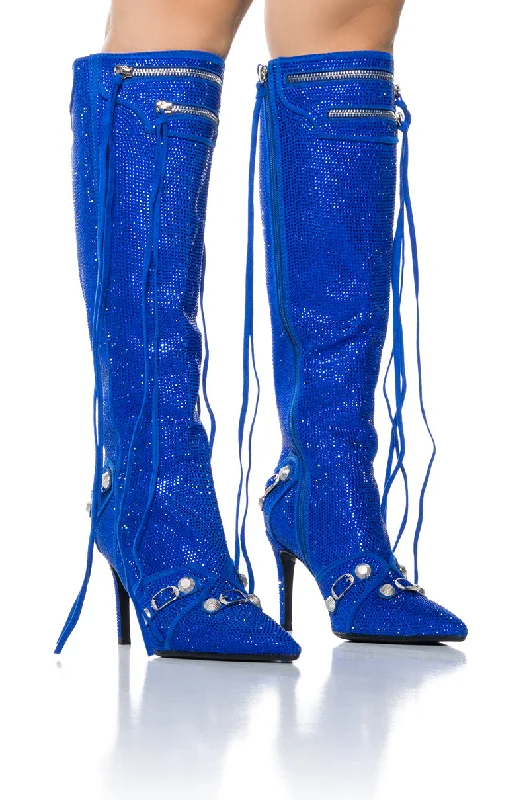 AZALEA WANG JUST FOR YOU RHINESTONE STILETTO BOOT IN BLUE