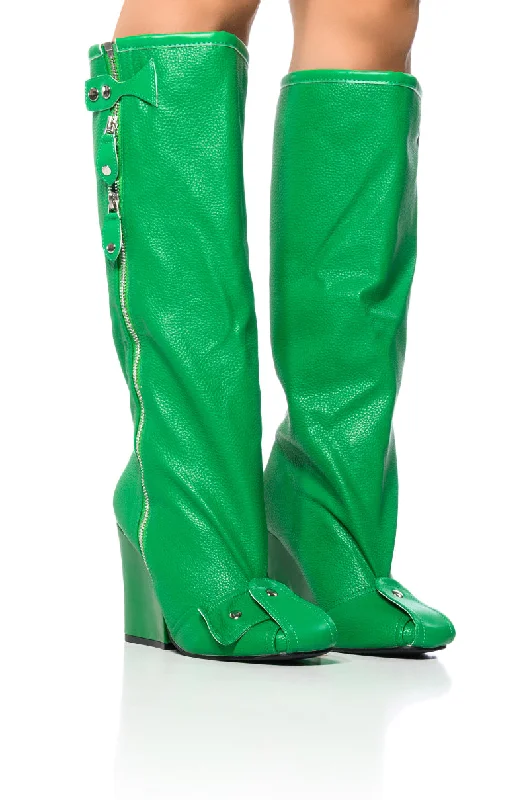 AZALEA WANG SENNA GREEN CHUNKY HEEL INDUSTRIAL LOOK BOOT