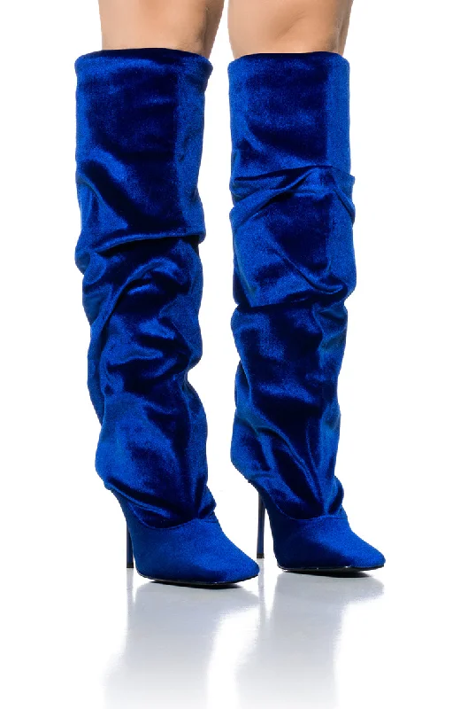 AZALEA WANG LYCHEE BLUE VELVET SLOUCH BOOT