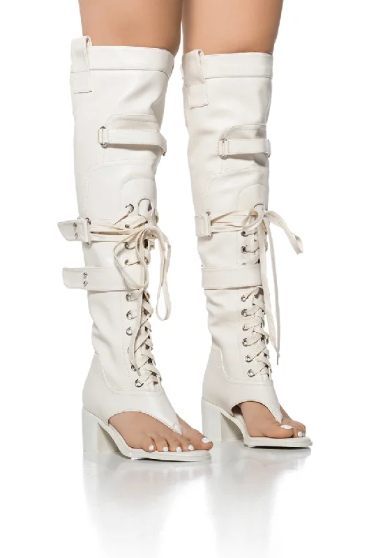 AZALEA WANG RHYSAND CREAM OPEN TOE SANDAL BOOT