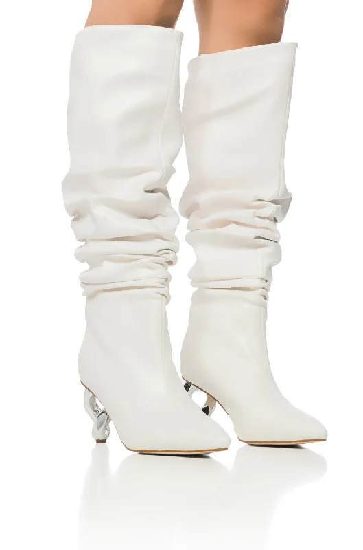 AZALEA WANG ROSIER WHITE BOOT WITH NOVELTY SILVER HEEL