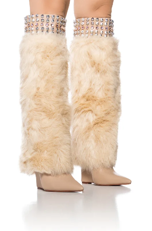 AZALEA WANG SKYLARK TAN FAUX FUR WEDGE BOOT