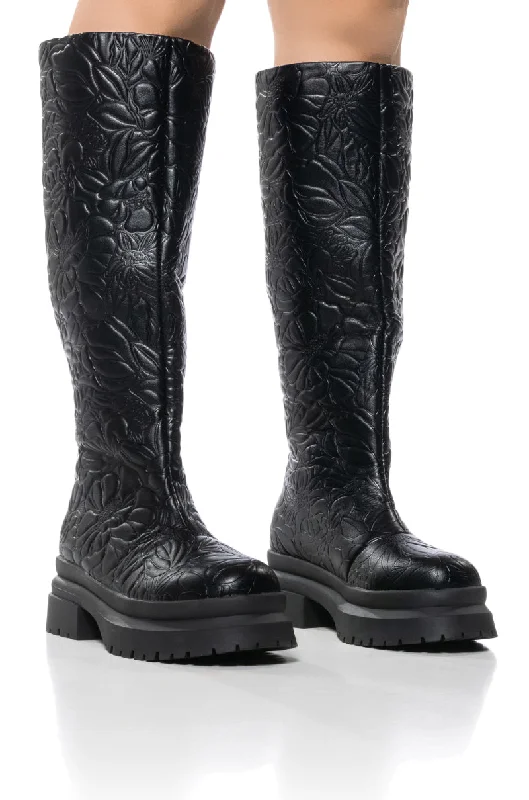 AZALEA WANG TUFFIN BLACK FLORAL EMBOSSED BOOT