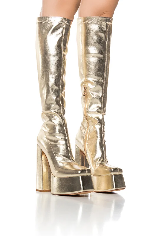 AZALEA WANG WHISKER METALLIC GOLD CHUNKY BOOT