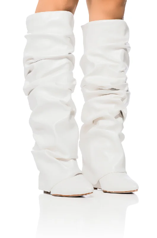 AZALEA WANG ZUMMA WHITE RUCHED WEDGE BOOT