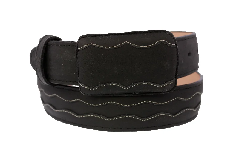 Black #335 Western Cowboy Belt Leather - Removable Buckle