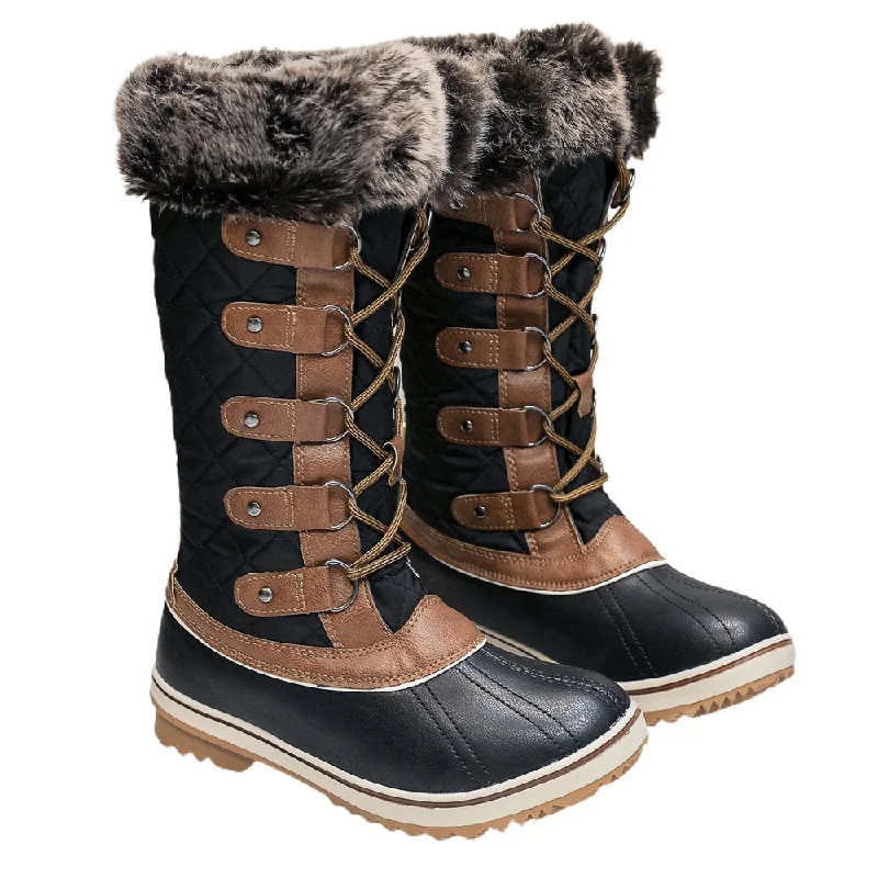 Black and Tan Criss Cross Women Winter Snowboots