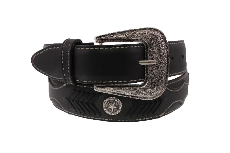 Black Ranger Star Western Cowboy Belt Leather - Removable Buckle