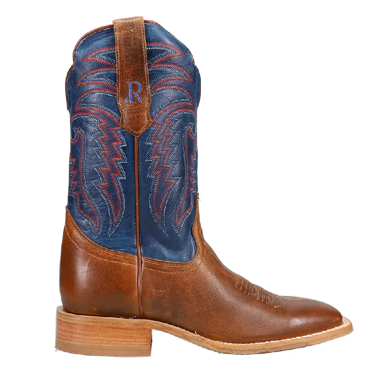 Cowhide Embroidered Wide Square Toe Cowboy Boots