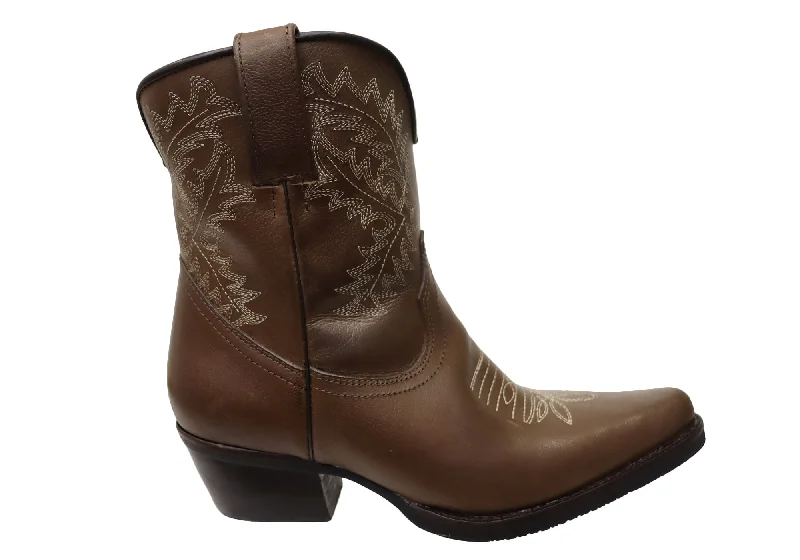 D Milton Edwina Womens Leather Western Cowboy Ankle Boots