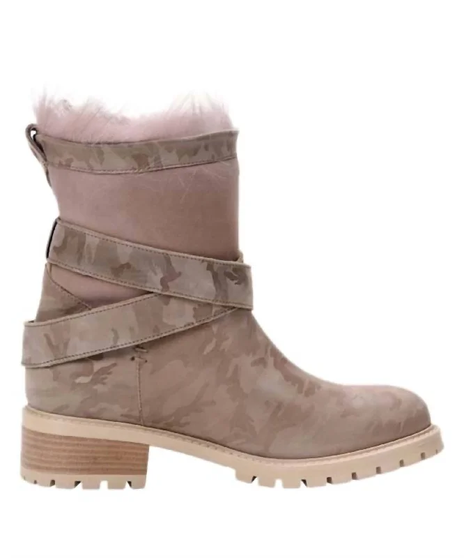 Emilina Weatherproof Shearling Moto Boot In Blush Camo