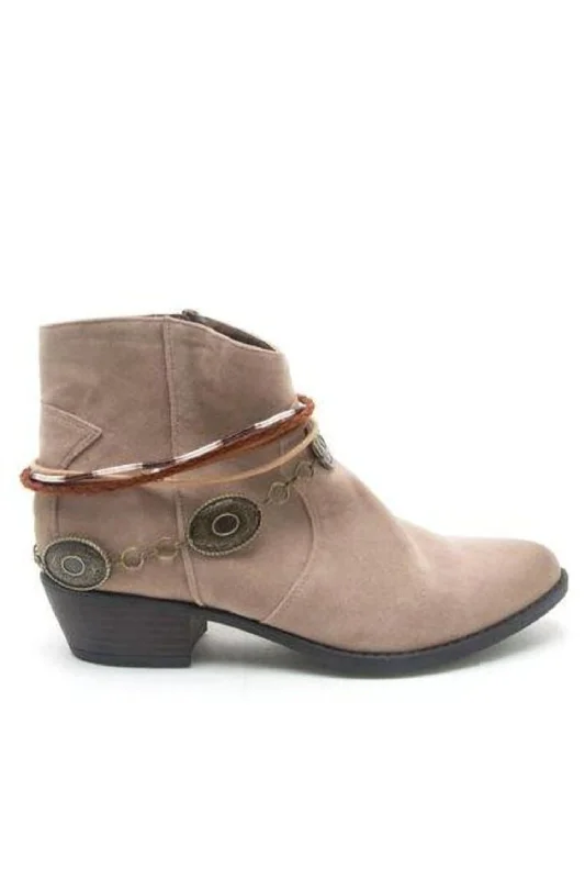 Faux Suede Anklet Bootie In Taupe