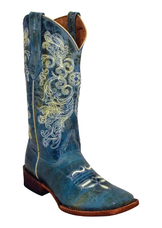 Ferrini Ladies Turquoise Leather Southern Charm S-Toe Cowboy Boots