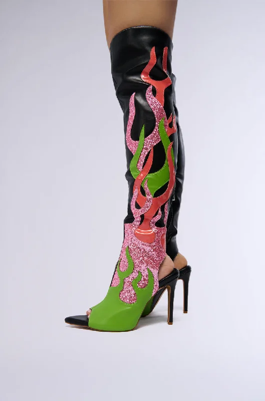 FIRESS MULTI FLAME OPEN TOE WESTERN SANDAL BOOT